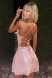 Pink Homecoming Dresses Sequin Mini Cocktail HZ0307