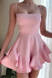 Pink Homecoming Dresses Spaghetti Straps Back To School Outfits A-line Party HZ0307