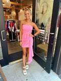 Pink Homecoming Dresses Strapless Mini Party Dress, HZ0307