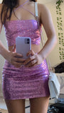Pink Sequin Homecoming Dresses, Two Pieces Bodycon Homecoming Dress, Mini Hoco Party HZ0307
