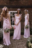 Pink Sheath Bridesmaid Dresses, V Back Bridesmaid Dress Wedding Party Gown, HZ0307