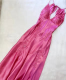 Pink Sheath Prom Dresses V-Neck Appliques Evening Formal Dress School Event HZ0307