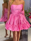 Pink Strapless A-Line Homecoming Dresses With Bowknot, HZ0307