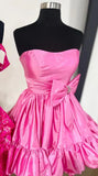 Pink Strapless A-Line Homecoming Dresses With Bowknot, HZ0307