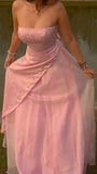 Pink Strapless Organza Evening Prom Dresses Appliques Graduation HZ0307
