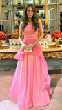 Pink Strapless Organza Prom Dress, Sleeveless Ruffle Party Evening Dress, HZ0307