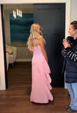 Pink Strapless Sexy Prom Dresses With Side Slit, HZ0307
