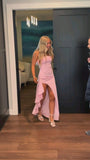 Pink Strapless Sexy Prom Dresses With Side Slit, HZ0307