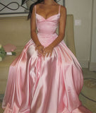 Pink Appliques Evening Dresses, A-Line Satin Prom HZ0307