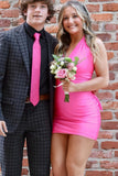 Pink Halter Tight Homecoming Dress, HZ0307