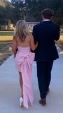Pink Strapless Short Homecoming Dresses With Bowknot, HZ0307