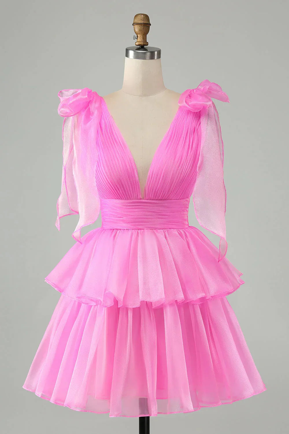 Pink V-Neck Homecoming Dress Chiffon V-Neck School Party Dress, HZ0307