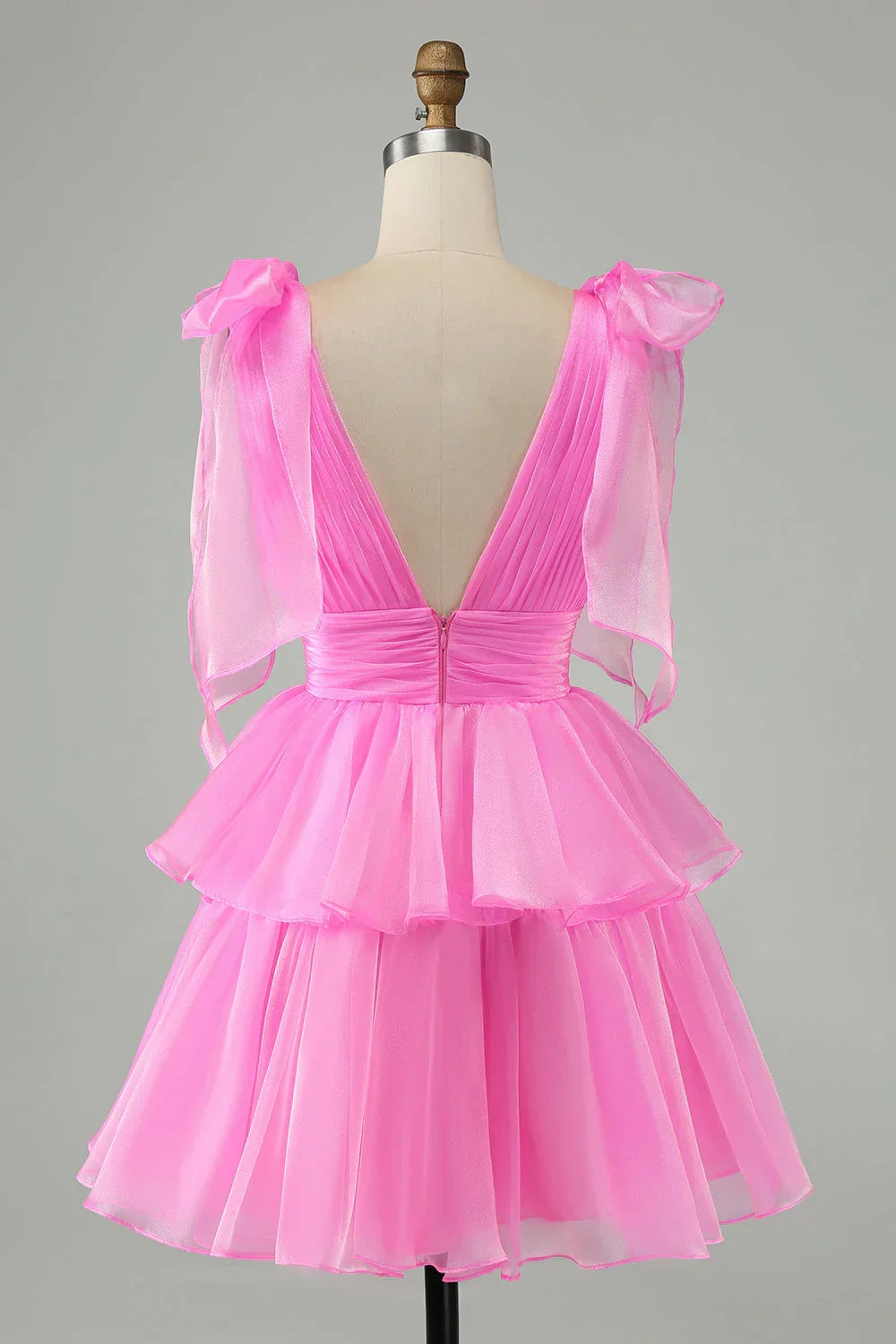 Pink V-Neck Homecoming Dress Chiffon V-Neck School Party Dress, HZ0307