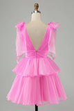 Pink V-Neck Homecoming Dress Chiffon V-Neck School Party Dress, HZ0307