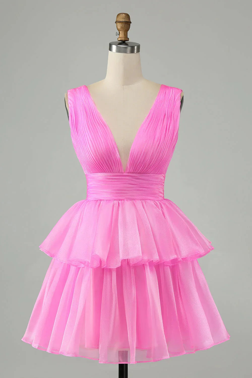 Pink V-Neck Homecoming Dress Chiffon V-Neck School Party Dress, HZ0307