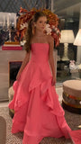 Pink Strapless Ruffle Prom Dresses Long Evening Formal HZ0307