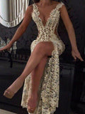LTP1182,Luxury Gold Lace Pearl Beaded Mermaid Prom Dresses,Lace Prom HZ0307