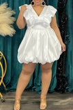 Plus Size White V-Neck Homecoming Dresses Cocktail Dress, HZ0307