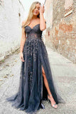 Popular Appliques Tulle A-Line Senior Prom Dress, Long Semi Formal HZ0307