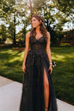 Popular Appliques Tulle A-Line Senior Prom Dress, Long Semi Formal HZ0307