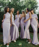 Pretty Lilac Satin Bridesmaid Dress, Sheath Bridal Party HZ0307