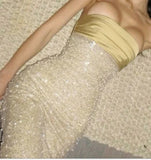 Pretty Mermaid Strapless Long Yellow Sequin Satin Party Dresses Prom Dresses, HZ0307