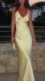 Pretty Mermaid V Neckline Long Yellow Satin Party Dresses Prom Dresses, HZ0307