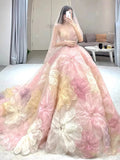 Princess Floral Ball Gown, Strapless A-line Evening Prom Dress, HZ0307