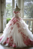 Princess Flowers Sweetheart White Ball Gown Sweet 16 HZ0307