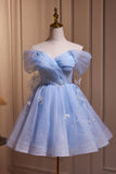 Princess Light Blue A-Line Lace Homecoming Dresses, HZ0307