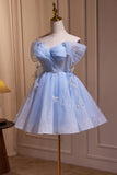 Princess Light Blue A-Line Lace Homecoming Dresses, HZ0307
