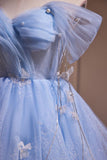 Princess Light Blue A-Line Lace Homecoming Dresses, HZ0307