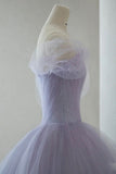 Princess Light Purple Tulle High Low Floral Homecoming Dress, HZ0307