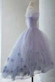 Princess Light Purple Tulle High Low Floral Homecoming Dress, HZ0307