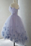 Princess Light Purple Tulle High Low Floral Homecoming Dress, HZ0307