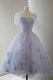 Princess Light Purple Tulle High Low Floral Homecoming Dress, HZ0307