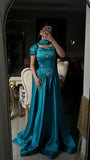 Princess Blue A-line Prom Dresses Beaded Long Party HZ0307