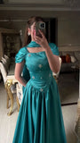 Princess Blue A-line Prom Dresses Beaded Long Party HZ0307