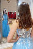 Princess High Neck Blue and White Lace Long Prom HZ0307