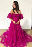 Princess Off the Shoulder Red Long Prom HZ0307