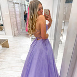Princess Pink A-line Spaghetti Straps Long Prom HZ0307