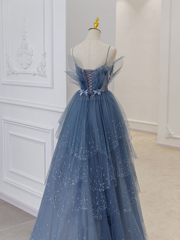 Princess Straps Blue Beaded Layers Long Formal HZ0307