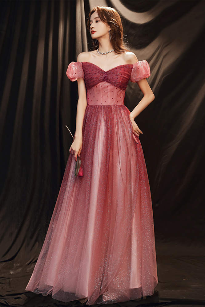 Princess Wine Red Princess Dress with Off the Shoulder HZ0307