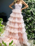 Light Blush Pink Sweetheart Ruffle Skirt Prom HZ0307