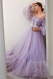 Puffy Long Sleeves Lavender Tulle A-line Ball HZ0307
