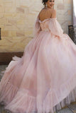 Puffy Sleeves Pink Tulle Formal HZ0307