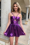 Purple A-Line Ruched Homecoming Dress Mini Party Dresses, HZ0307