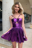 Purple A-Line Ruched Homecoming Dress Mini Party Dresses, HZ0307