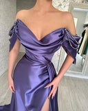 Purple Beaded Evening Dresses Long Satin Long Prom HZ0307