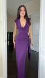 Purple Bodycon Long Prom Dresses Sleeveless Elegant Office Lady Party HZ0307